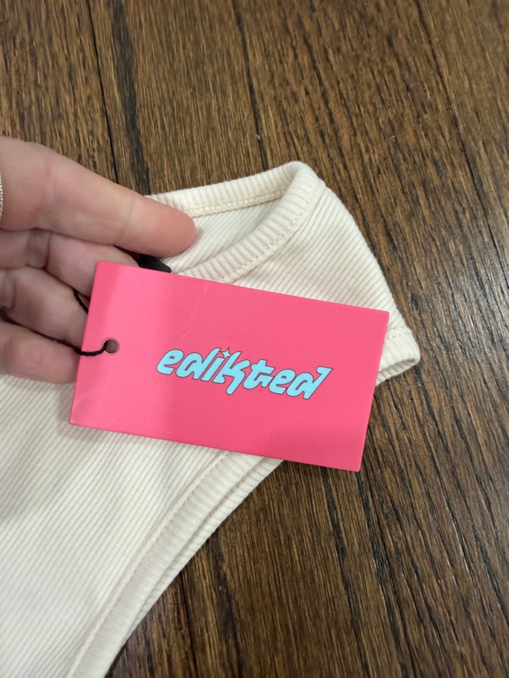 Edikted Cream Ribbed Tank Top - Picture 3 of 4